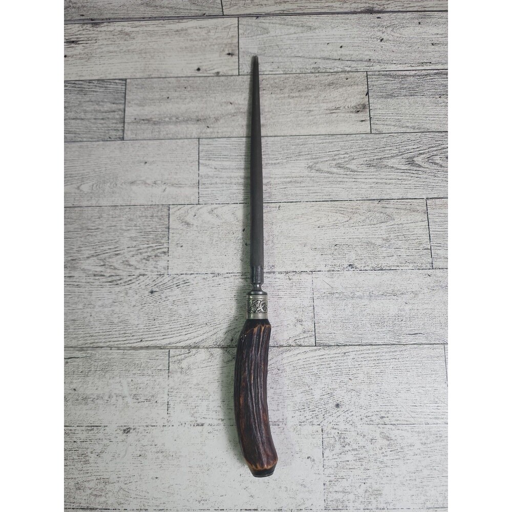 Antique Sterling Silver Knife Sharpener Antler Bone Stag Honing 12.25"